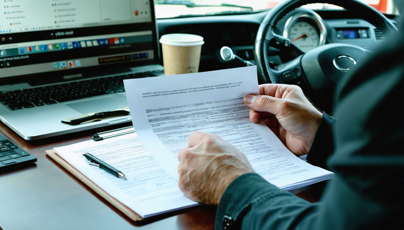 Owner-operator reviewing FMCSA vetting requirements at a desk