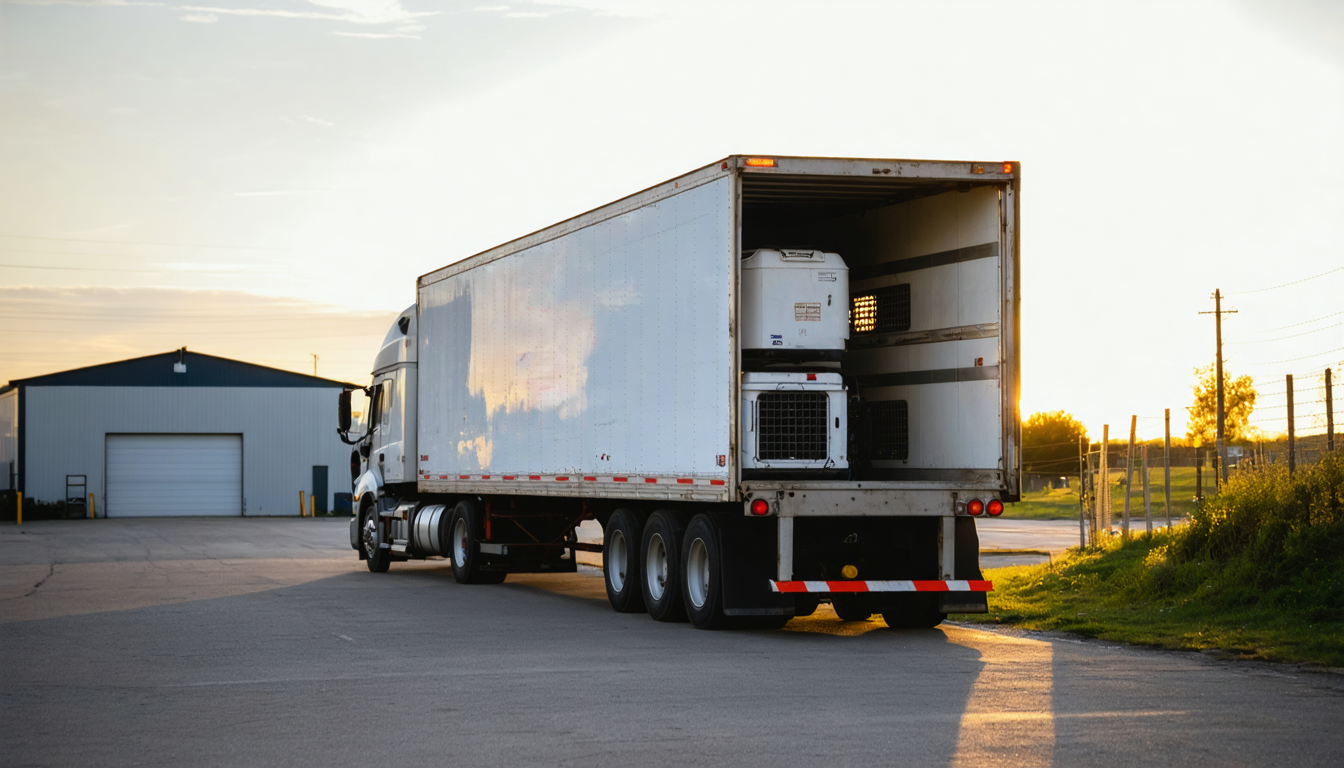Owner-operator securing tie-downs on an enclosed trailer before a pet transport load